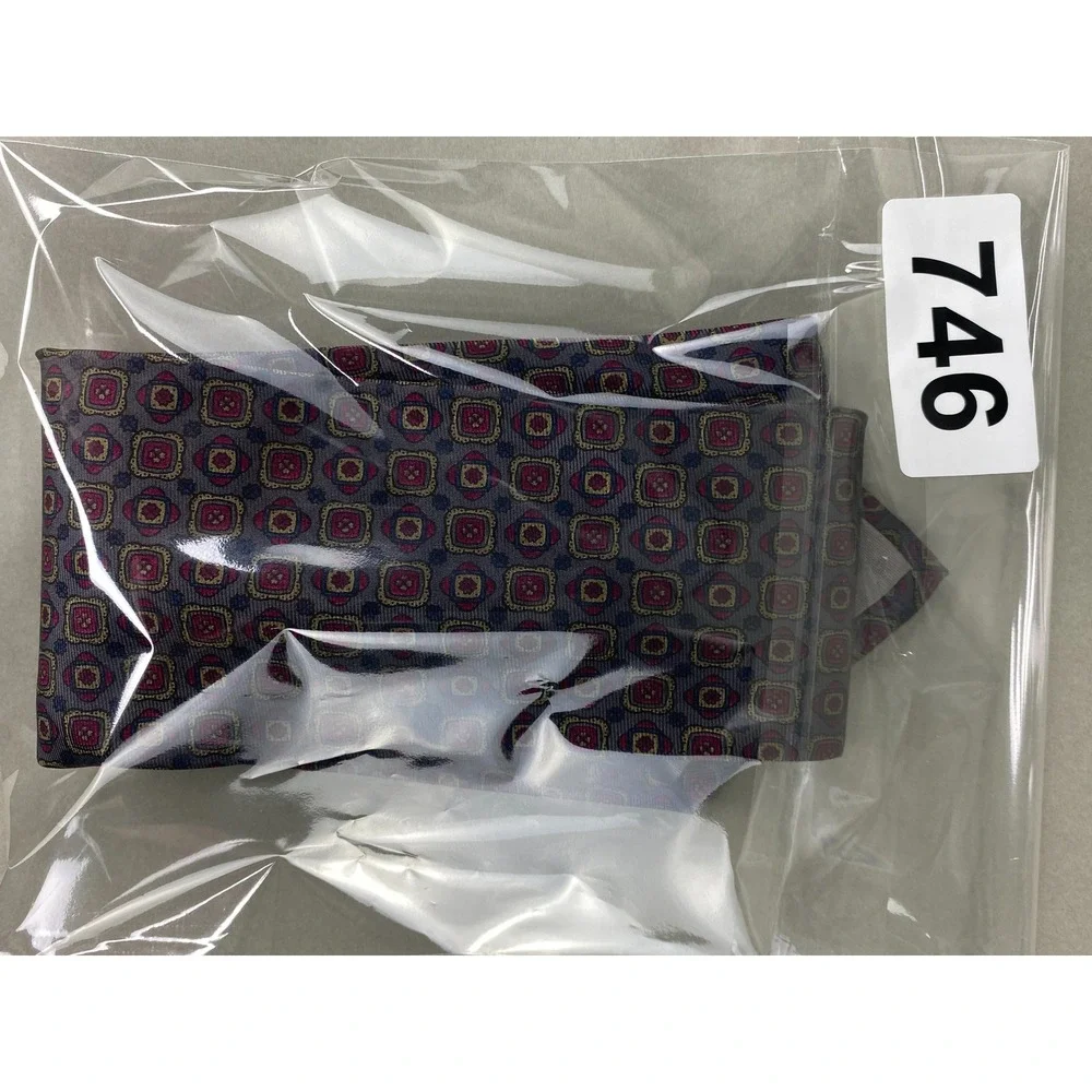 Lanvin Mens‎ Silk Tie Grey Burgundy Geometric Medallion Italy Luxury 59x3.5